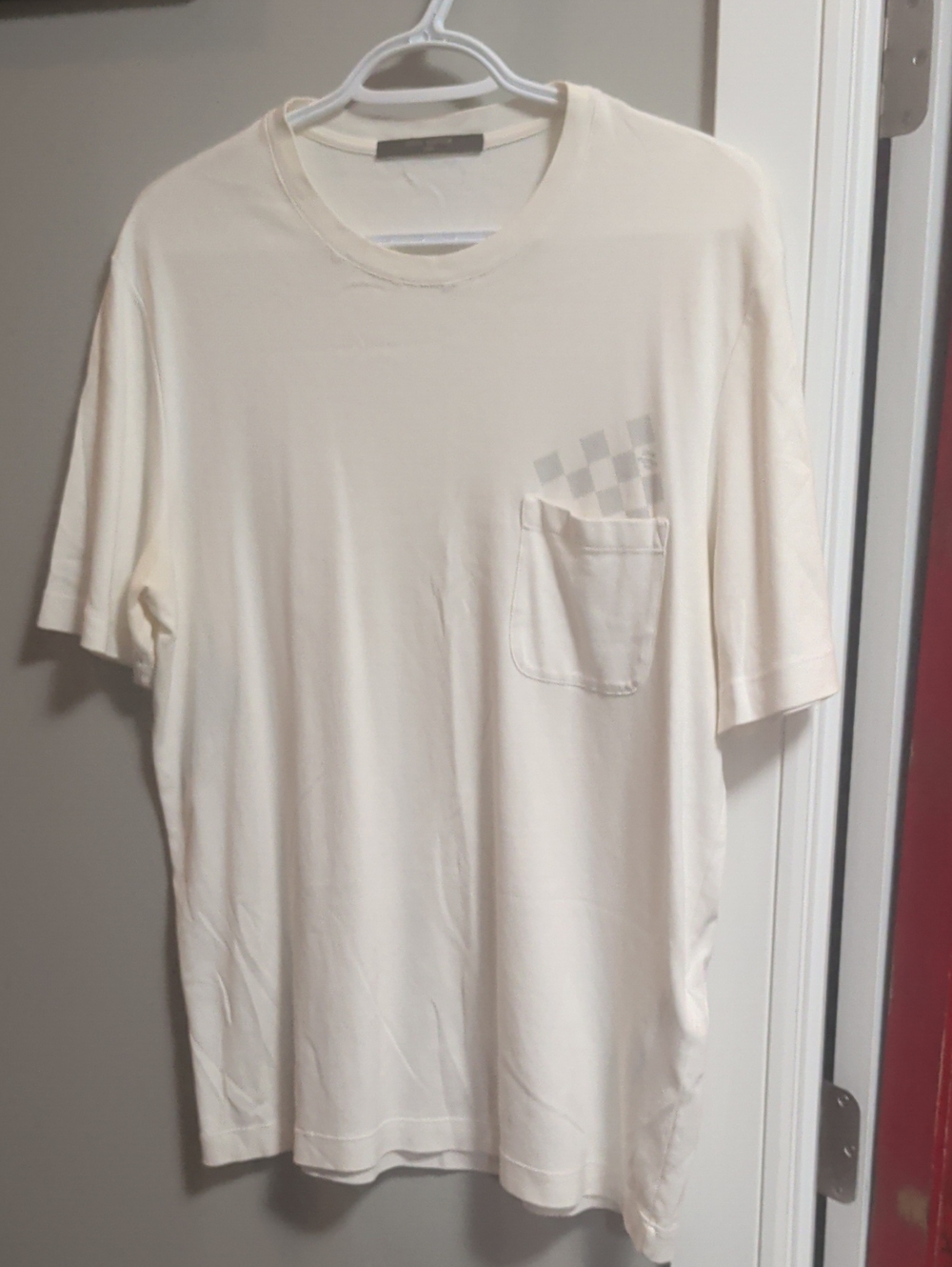 Louis Vuitton Cream Short-Sleeve Pocket Tee with Subtle Check